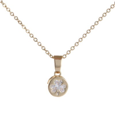 Grá Collection Gold Plated Cubic Zirconia Clover Design In Circle Pendant